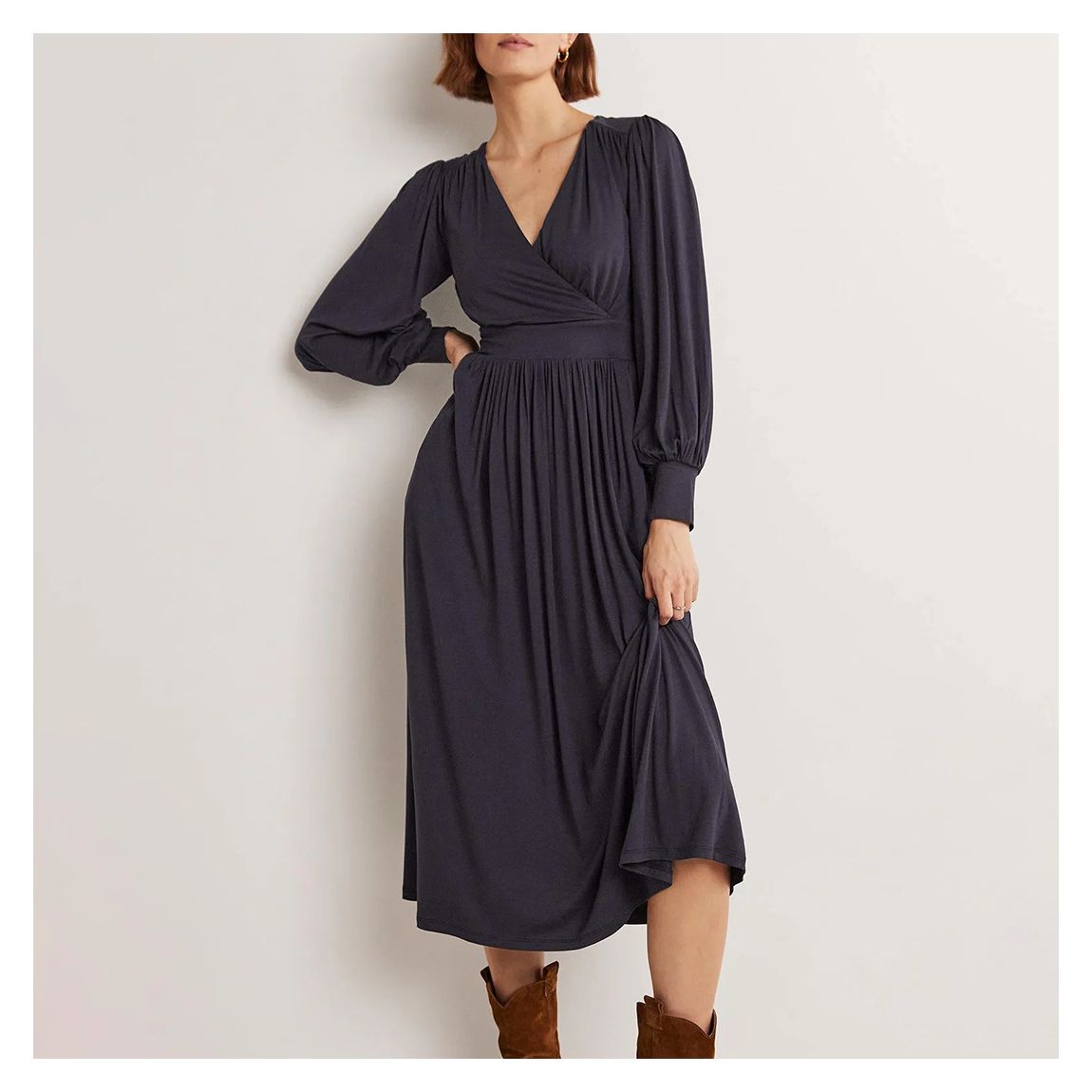 Navy Fixed Wrap Jersey Midi Dress main product photo