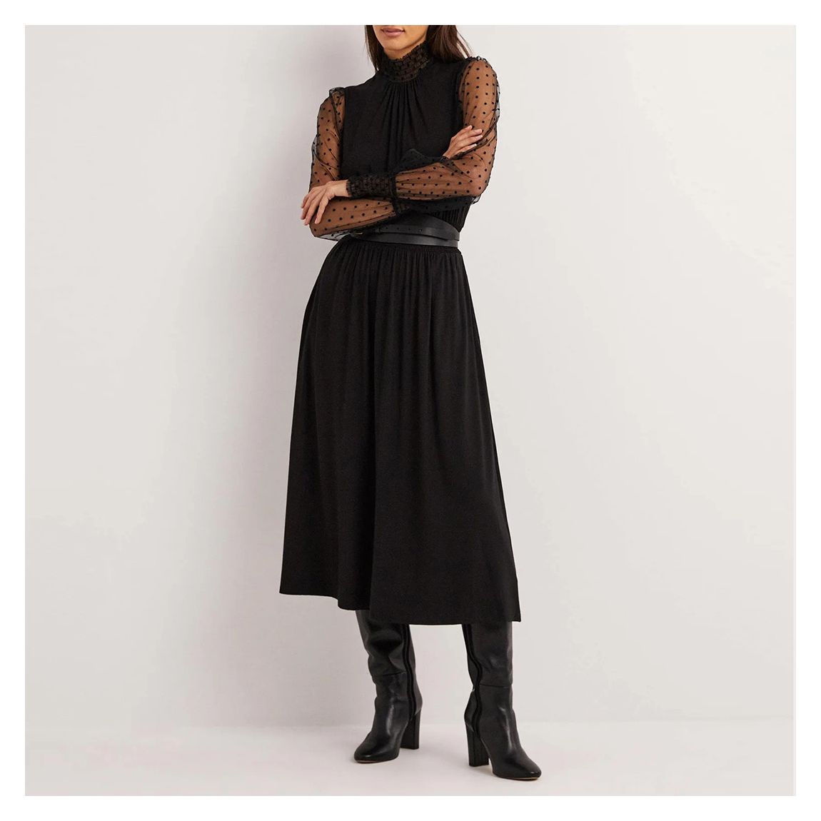 Black Tulle Sleeve Midi Party Dress main product photo
