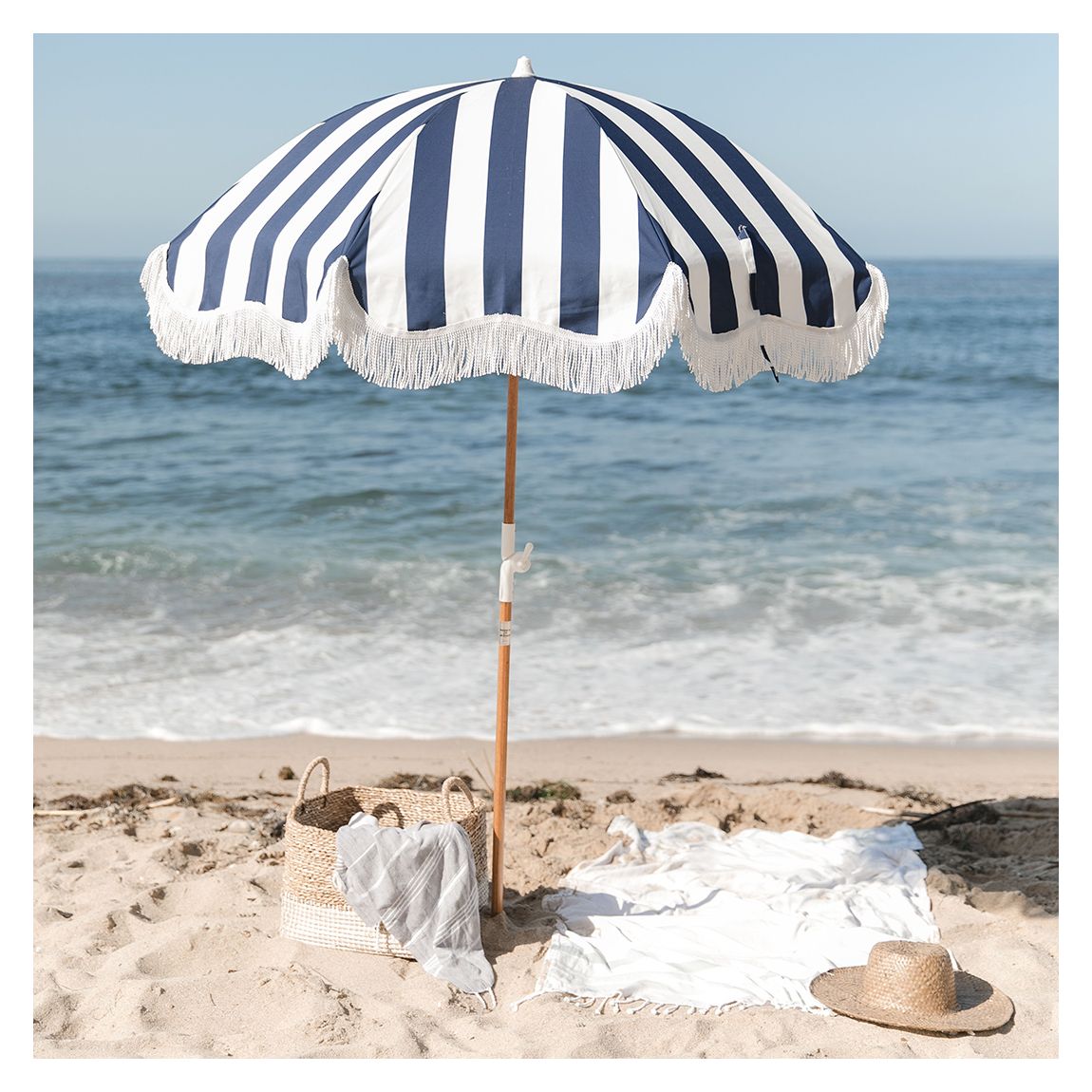 Holiday Beach Umbrella, Navy Crew Stripe main product photo