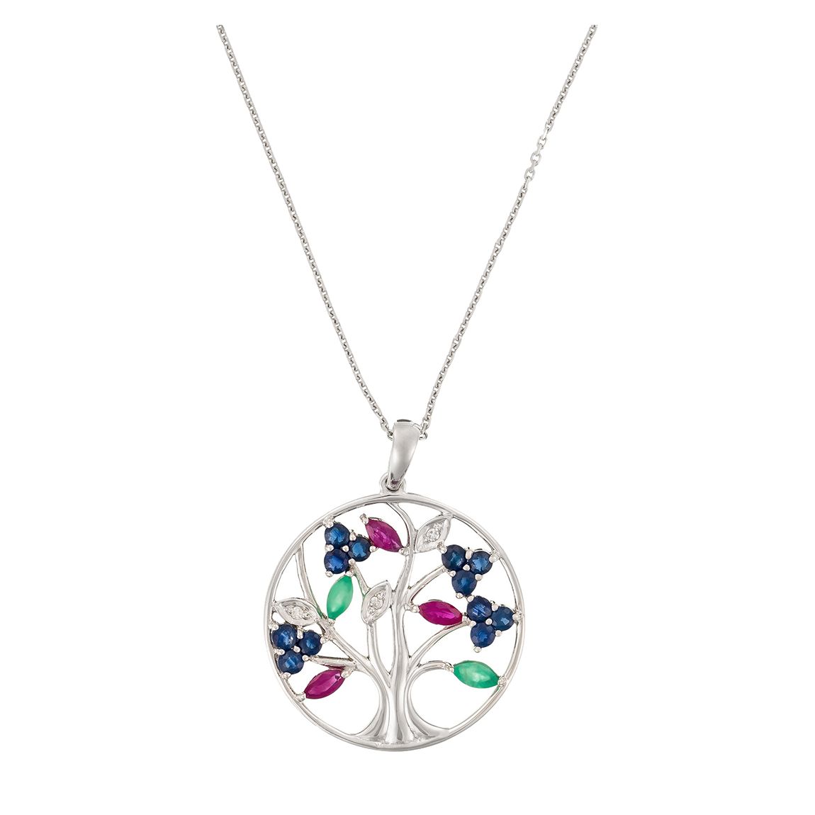 Silver/Multi-Stone Tree Of Life Pendant Necklace main product photo