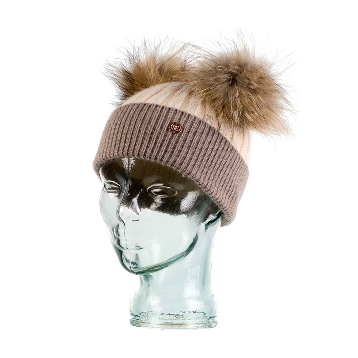 Adult Beige And Biscuit Cashmere Blend Double Pom Pom Beanie Hat main product photo
