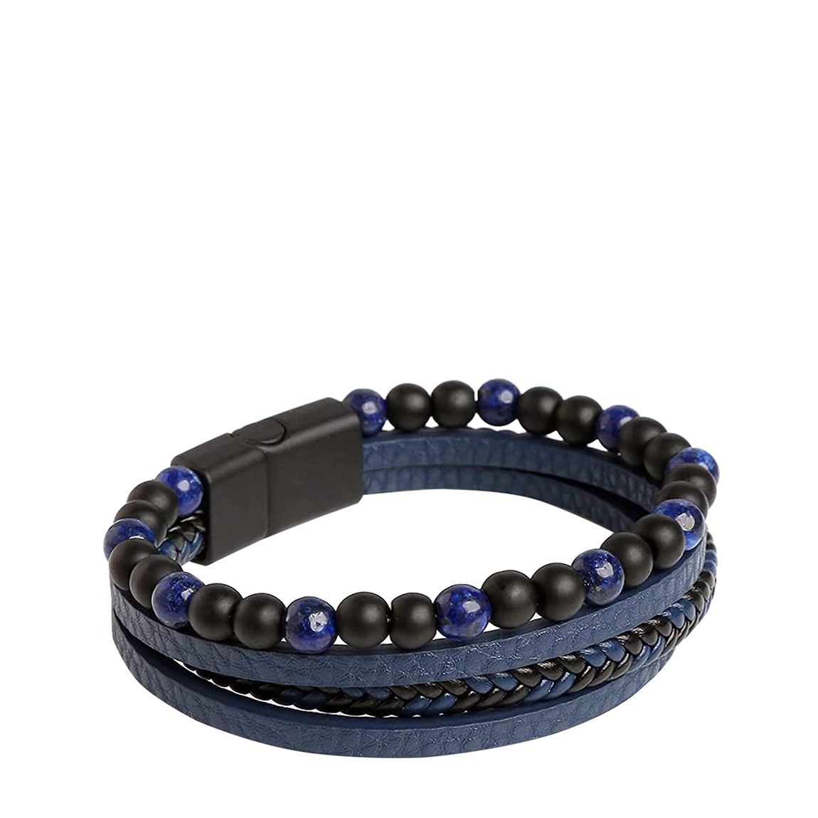 Black Plated Navy Blue Leather & Lapis Bracelet main product photo