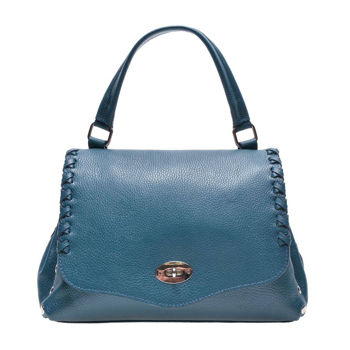 Teal Blue Leather Gold Clasp Closure Shoulder Bag main product photo