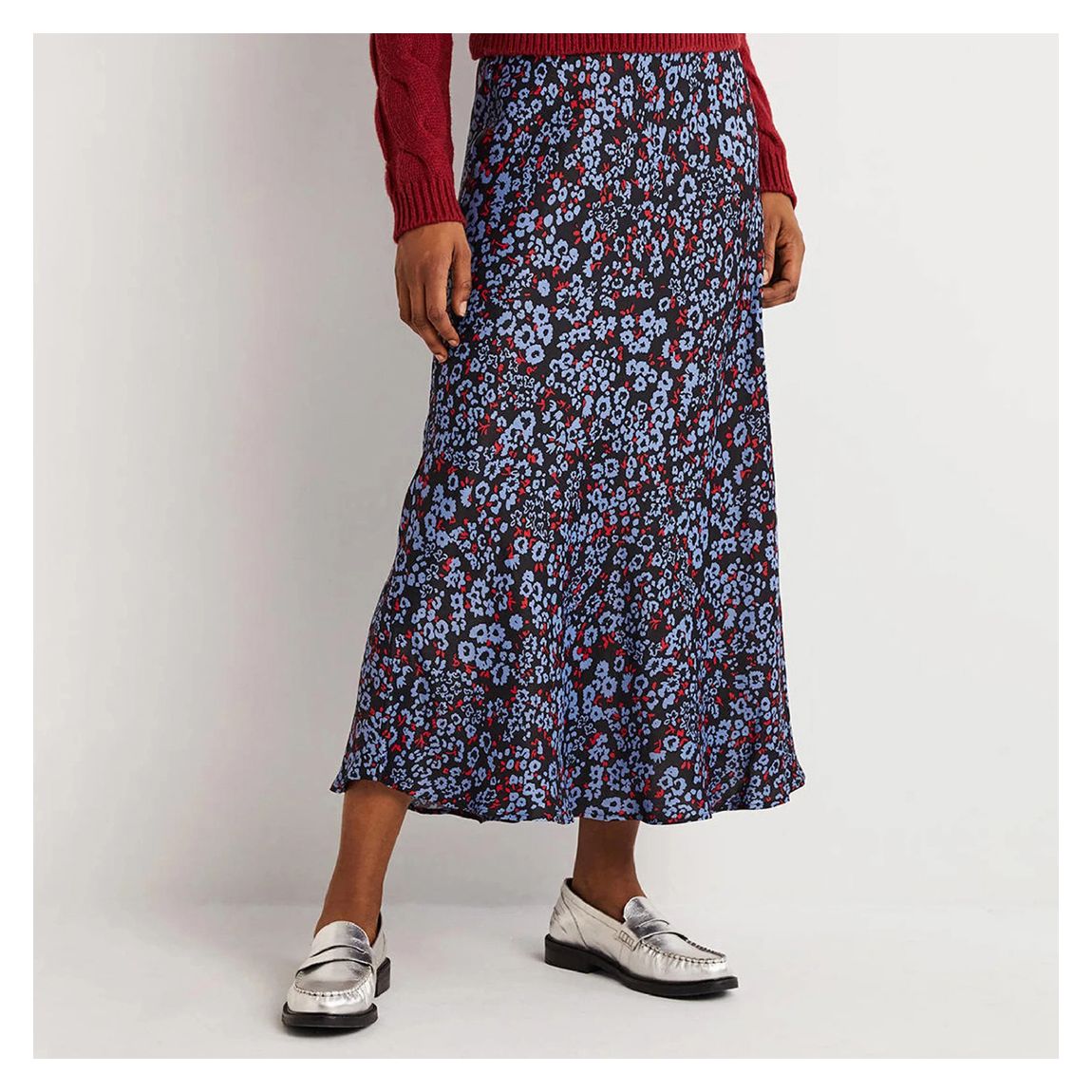 Blue Satin Bias-cut Midi Skirt main product photo