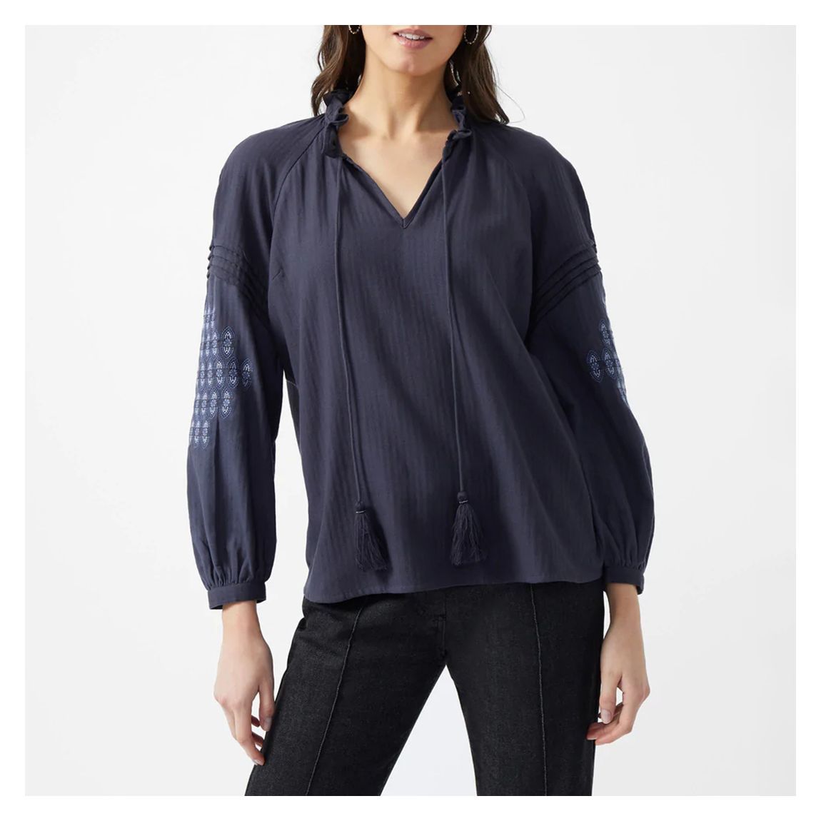 Navy Embroidered Cotton Blend Blouse main product photo