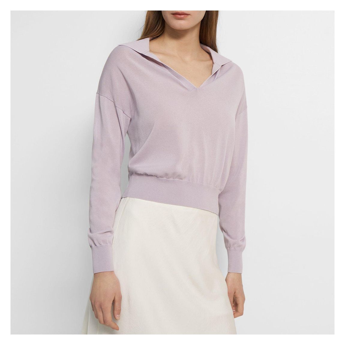 Lilac Open Placket Cotton Blend Polo Shirt main product photo