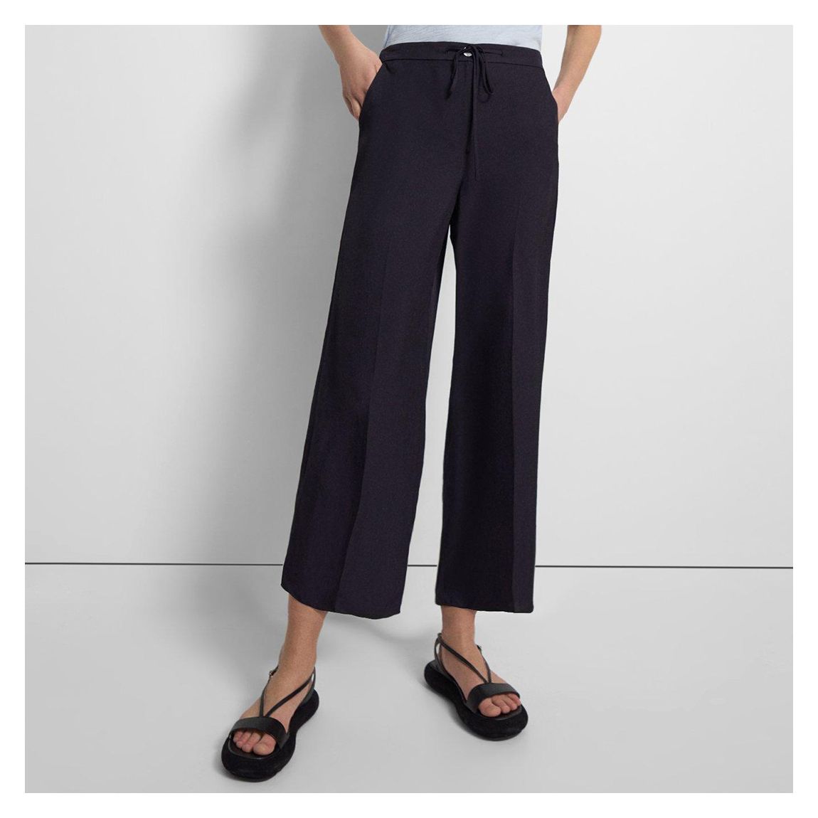 Navy Wide leg Cropped Trousers main product photo
