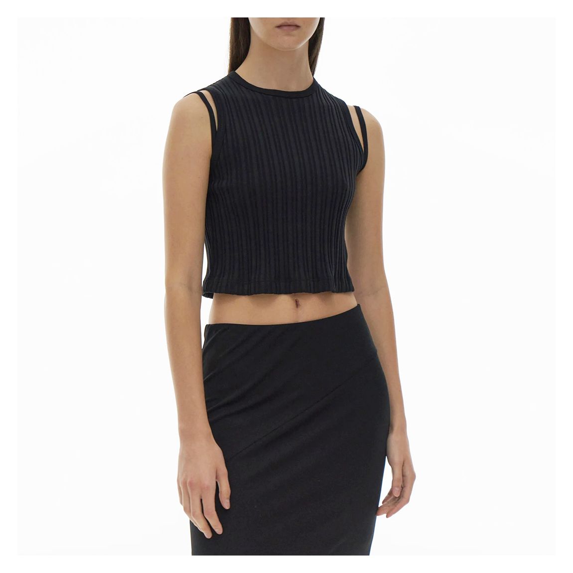Black Ribbed Crop Cotton Top main product photo