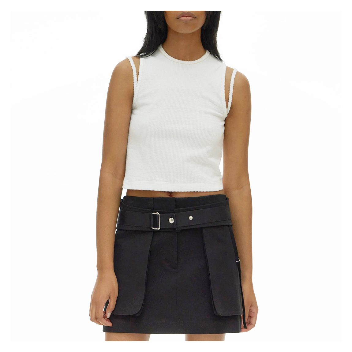 White Ribbed Crop Cotton Top main product photo
