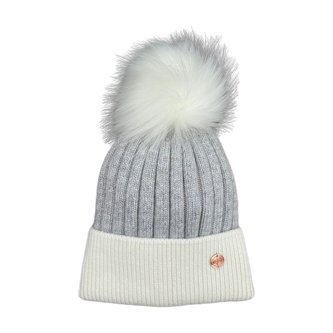 Adult Grey & White Single Pom Cashmere Blend Hat main product photo