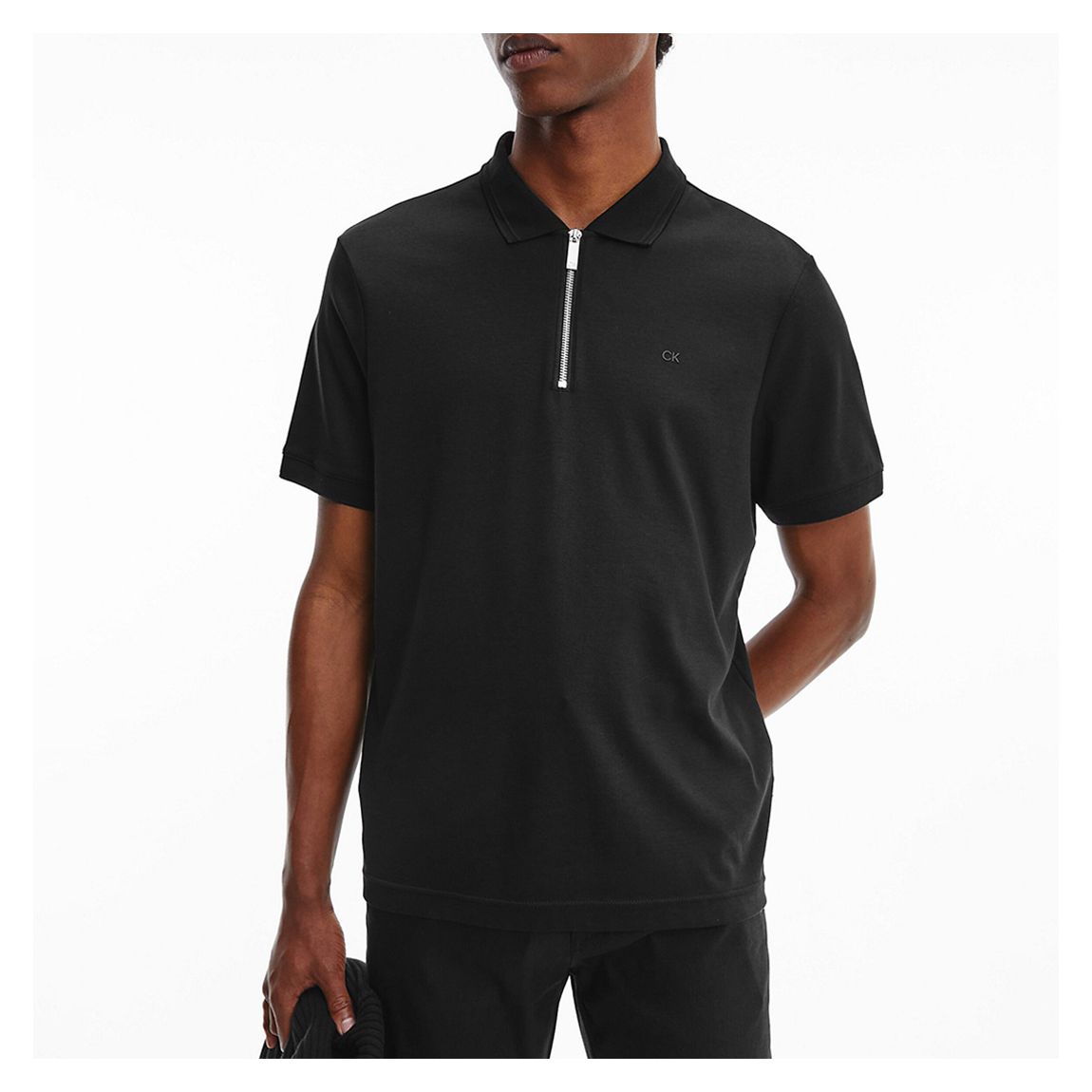 Black Zip Detail Cotton Polo Shirt main product photo