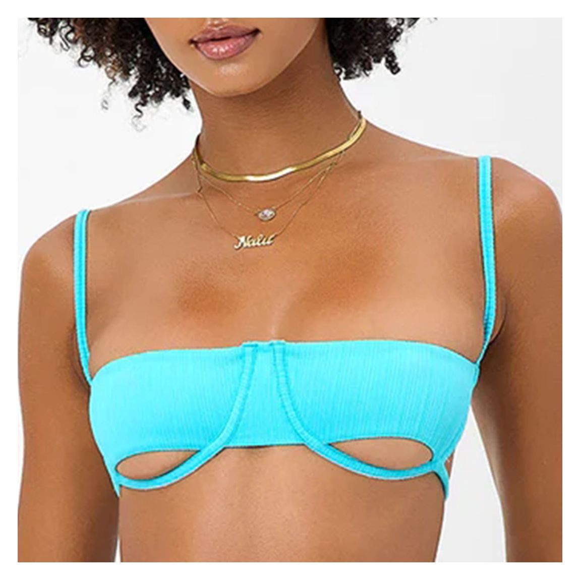 Aqua Cut Out Campbell Plisse Bikini Top main product photo