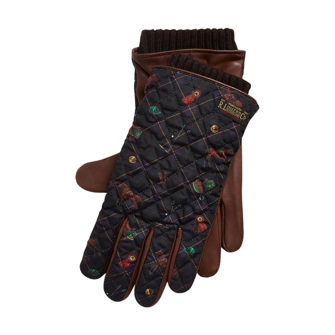 Navy Printed Quilted Leather Gloves main product photo
