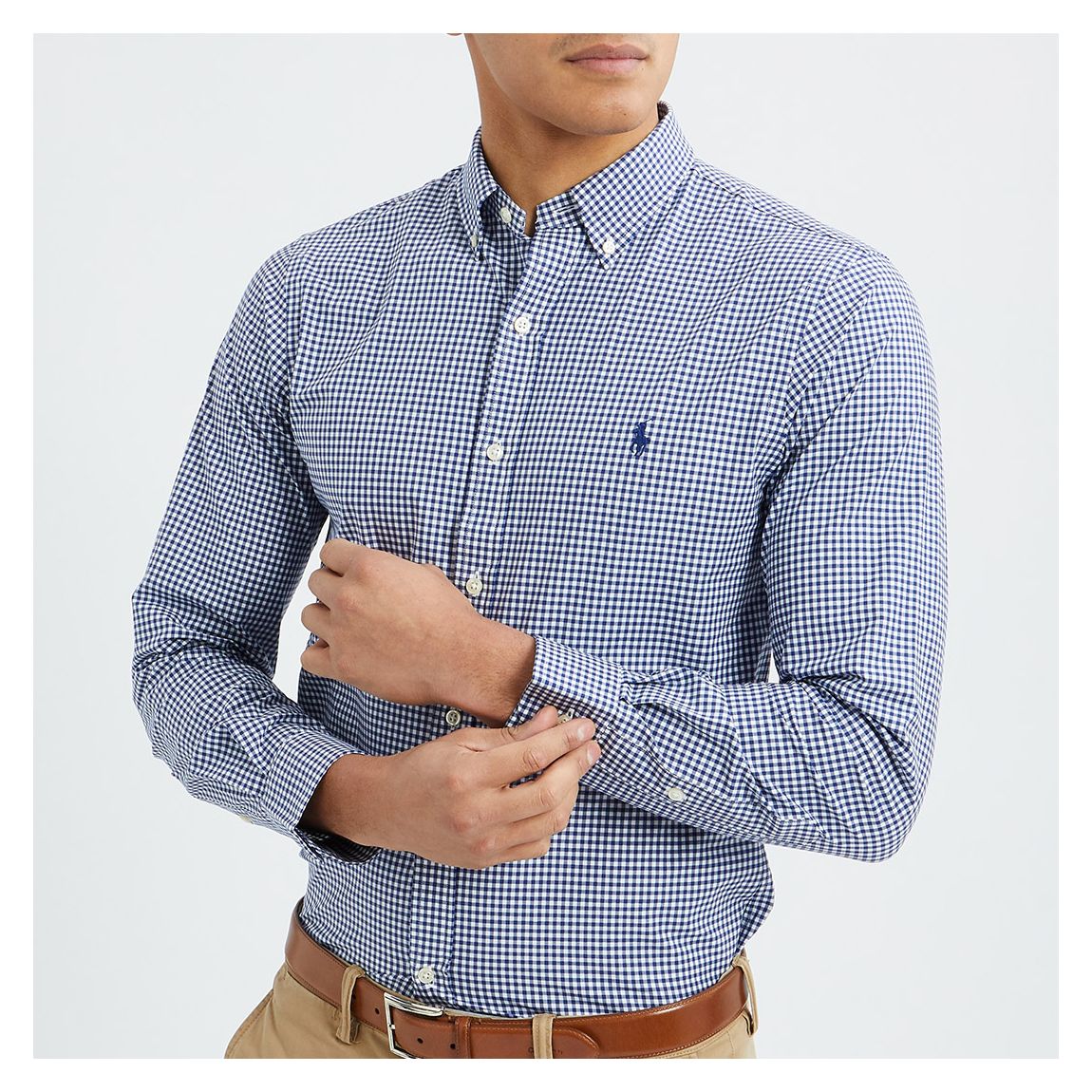 Navy Gingham Poplin Cotton Blend Shirt main product photo