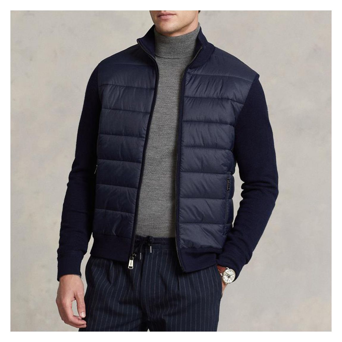 Navy Quilted Hybrid Merino Wool Jacket main product photo