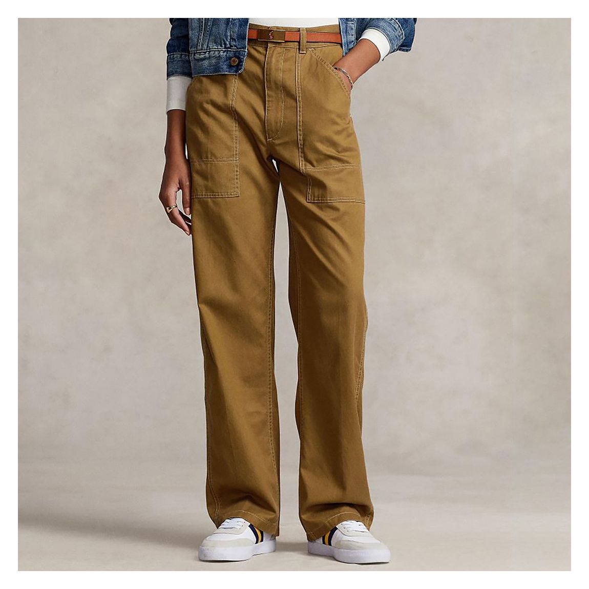 Camel Wide Leg Cotton Cargo Trousers main product photo