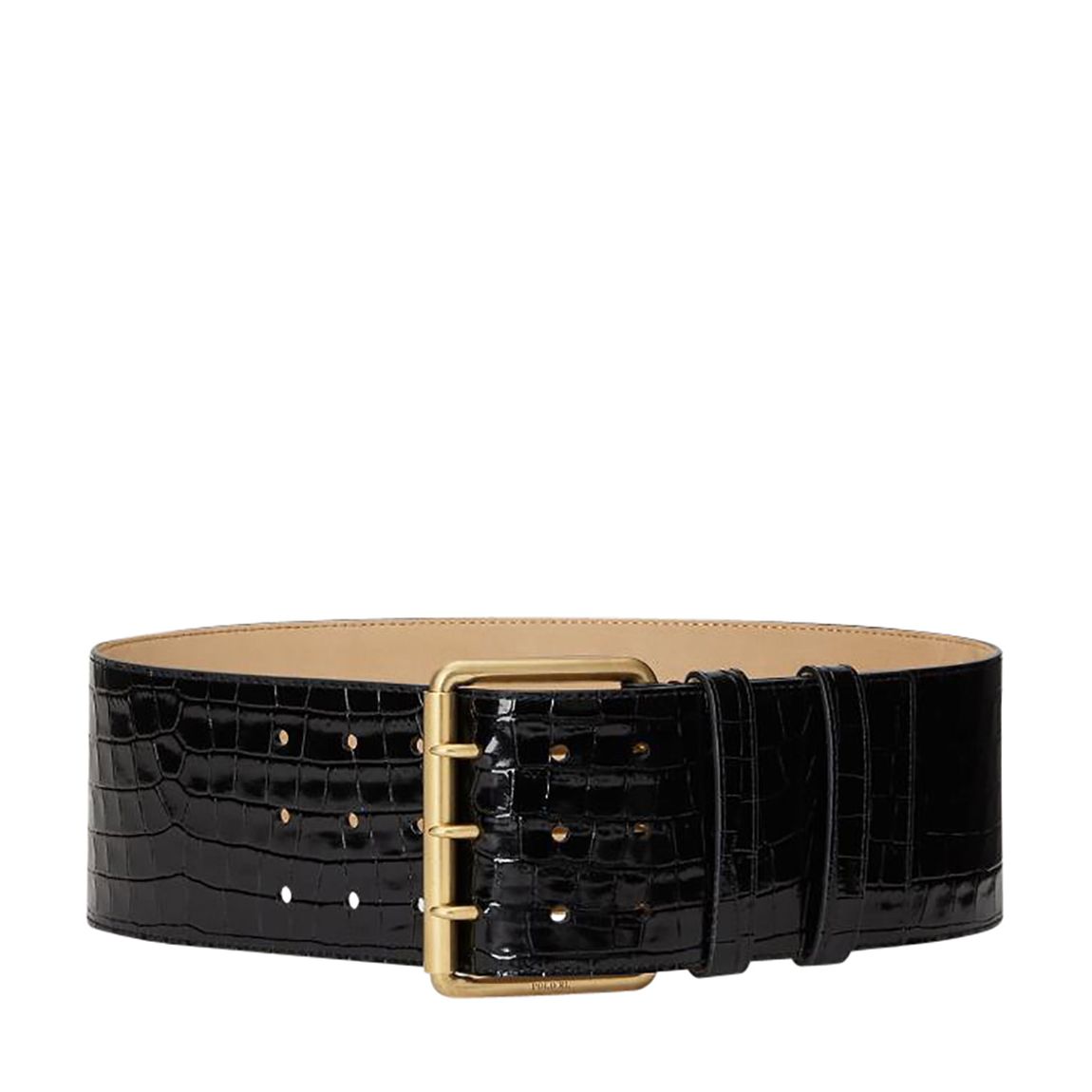 Black Croc Embossed Wide Leather Belt main product photo