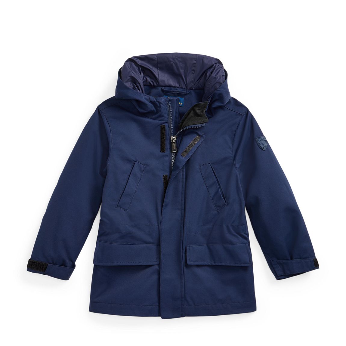 Younger Boy's Navy Shell Hooded Cotton Blend Jacket main product photo