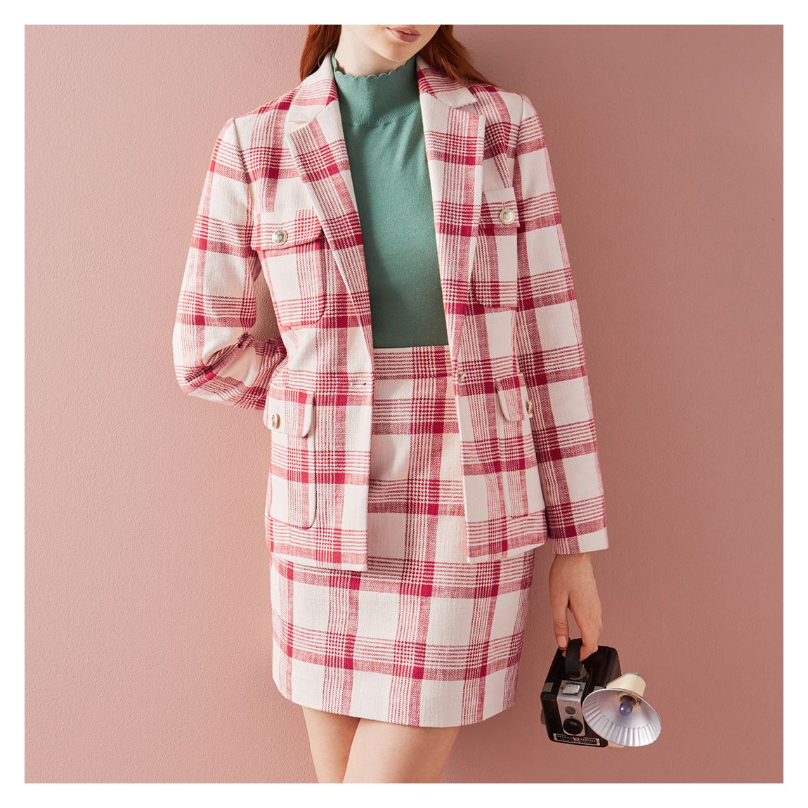 Pink Check Lottie Cotton Blend Jacket main product photo