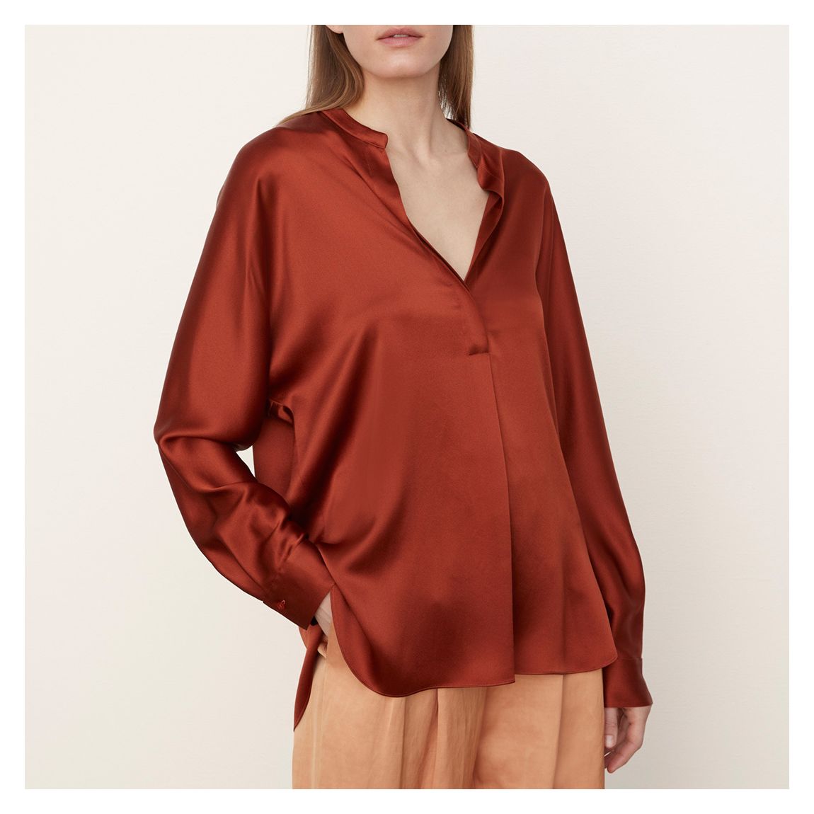 Rust Silk Band Collar Blouse main product photo