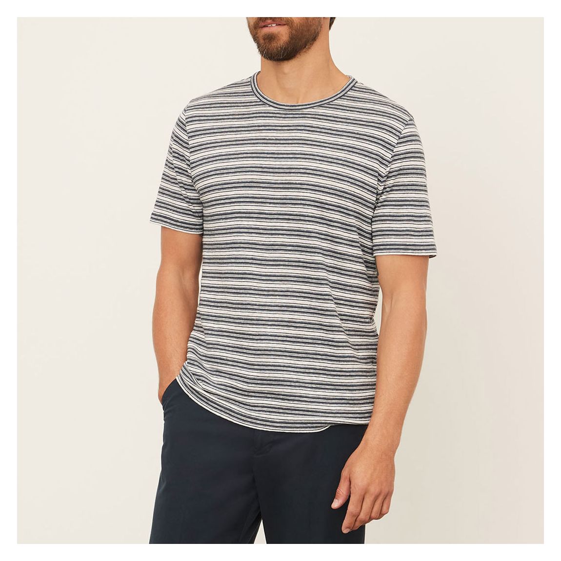 Grey Striped Linen Blend T-Shirt main product photo