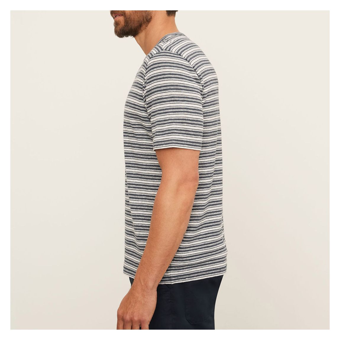 Grey Striped Linen Blend T-Shirt main product photo