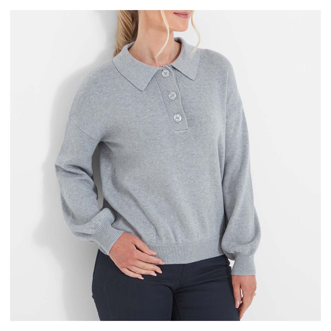 Grey Clovelly Collared Silk Blend Jumper main product photo