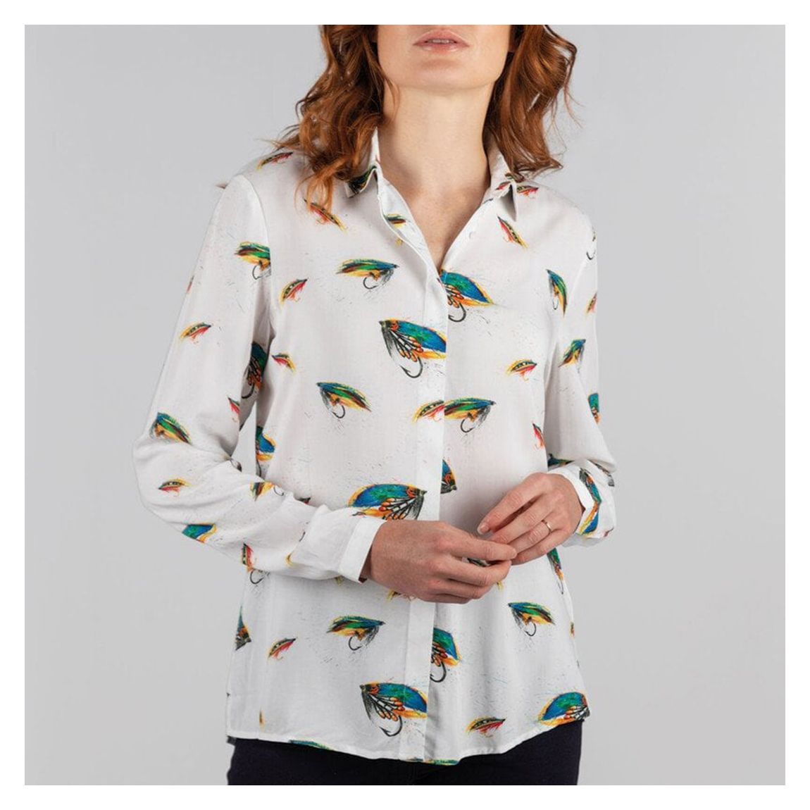 White Brownlow Salmon Fly Print Shirt main product photo