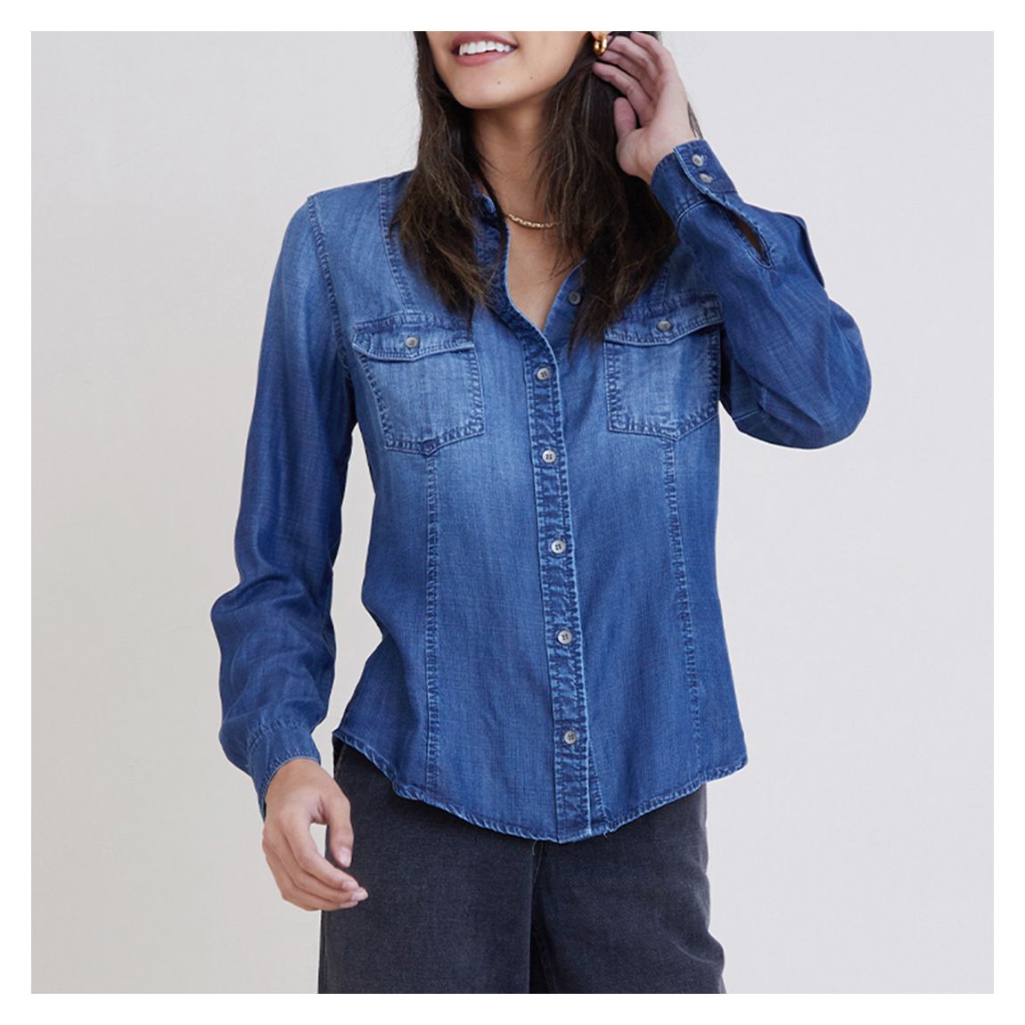 Blue Long Sleeve Seamed Shirt main product photo