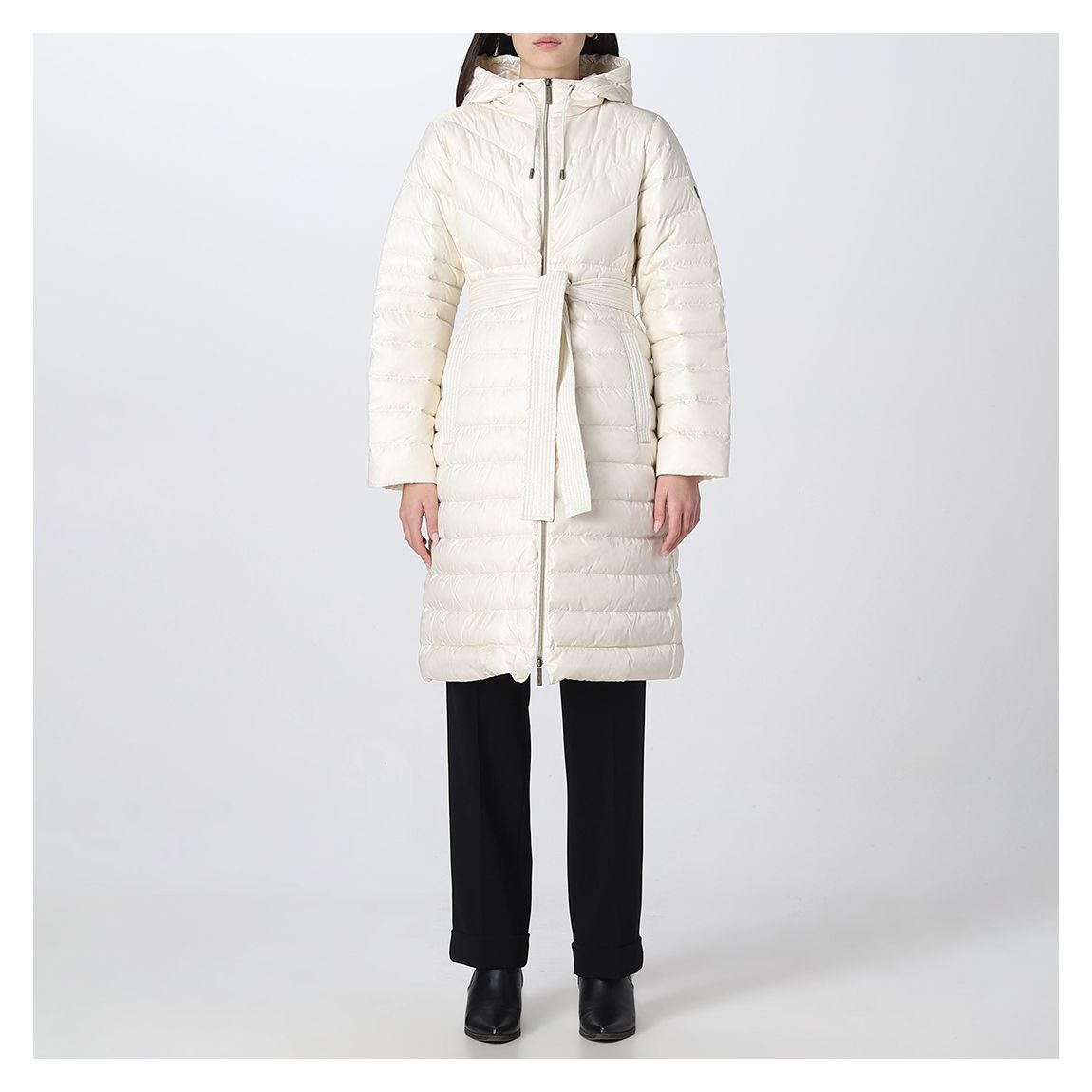 Cream Long Fitted Puffer Coat main product photo