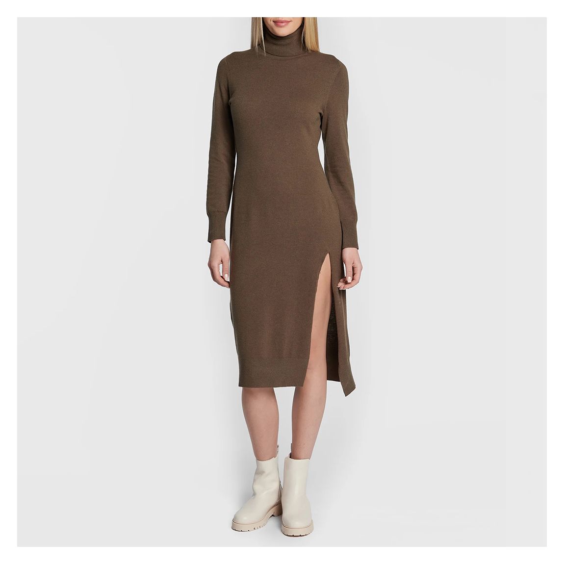 Olive Wool Blend Midi Dress main product photo