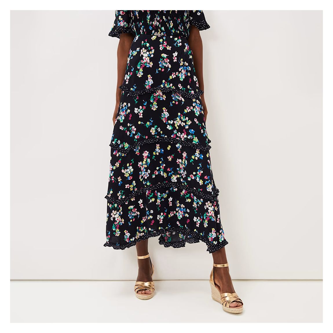 Black Hudson Floral Tiered Maxi Skirt main product photo