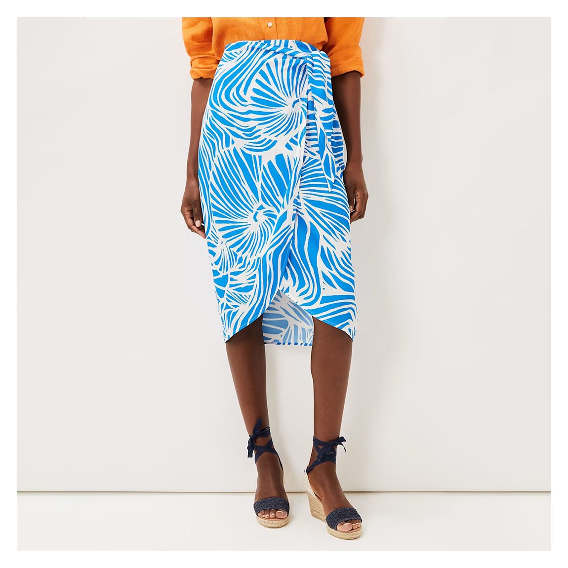 Blue Dorothy Shell Print Wrap Midi Skirt main product photo