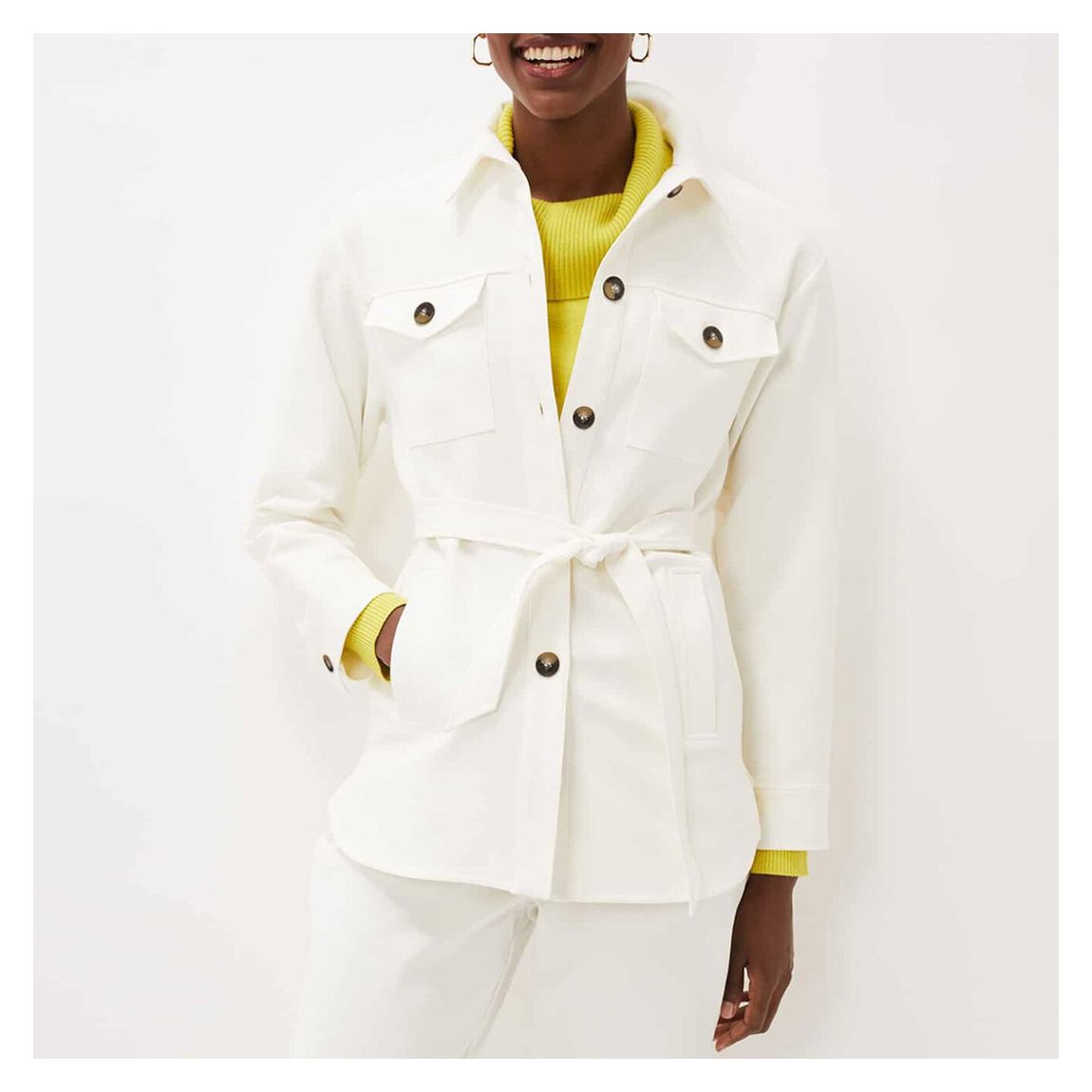 White Ivie Belted Cotton Blend Shacket main product photo