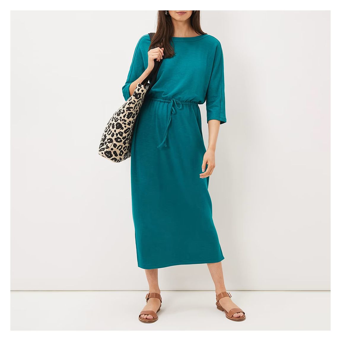 Teal Belle Tie Waist Cotton Blend Dress main product photo