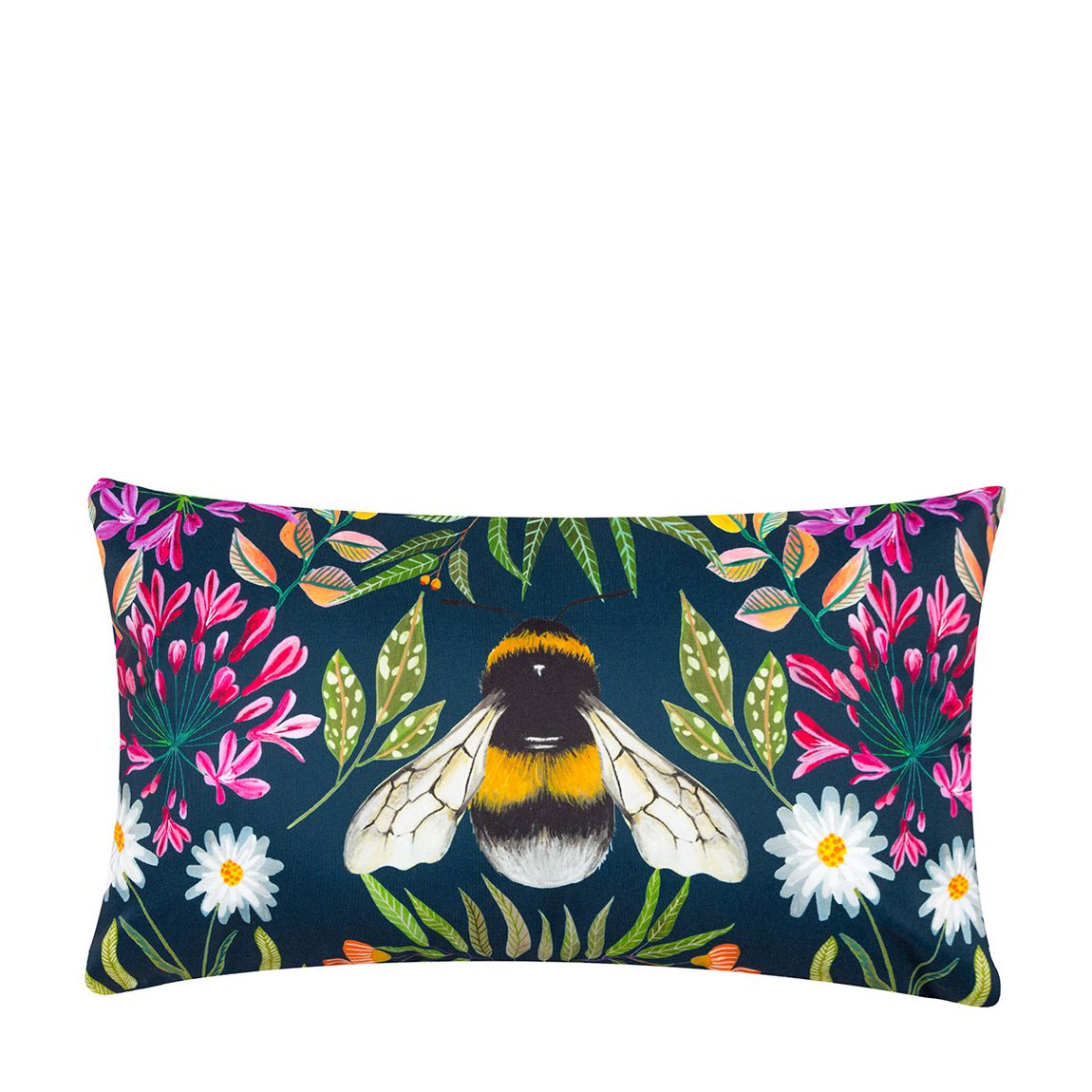House Of Bloom Zinnia Bee 30x50cm Outdoor Cushion, Navy main product photo