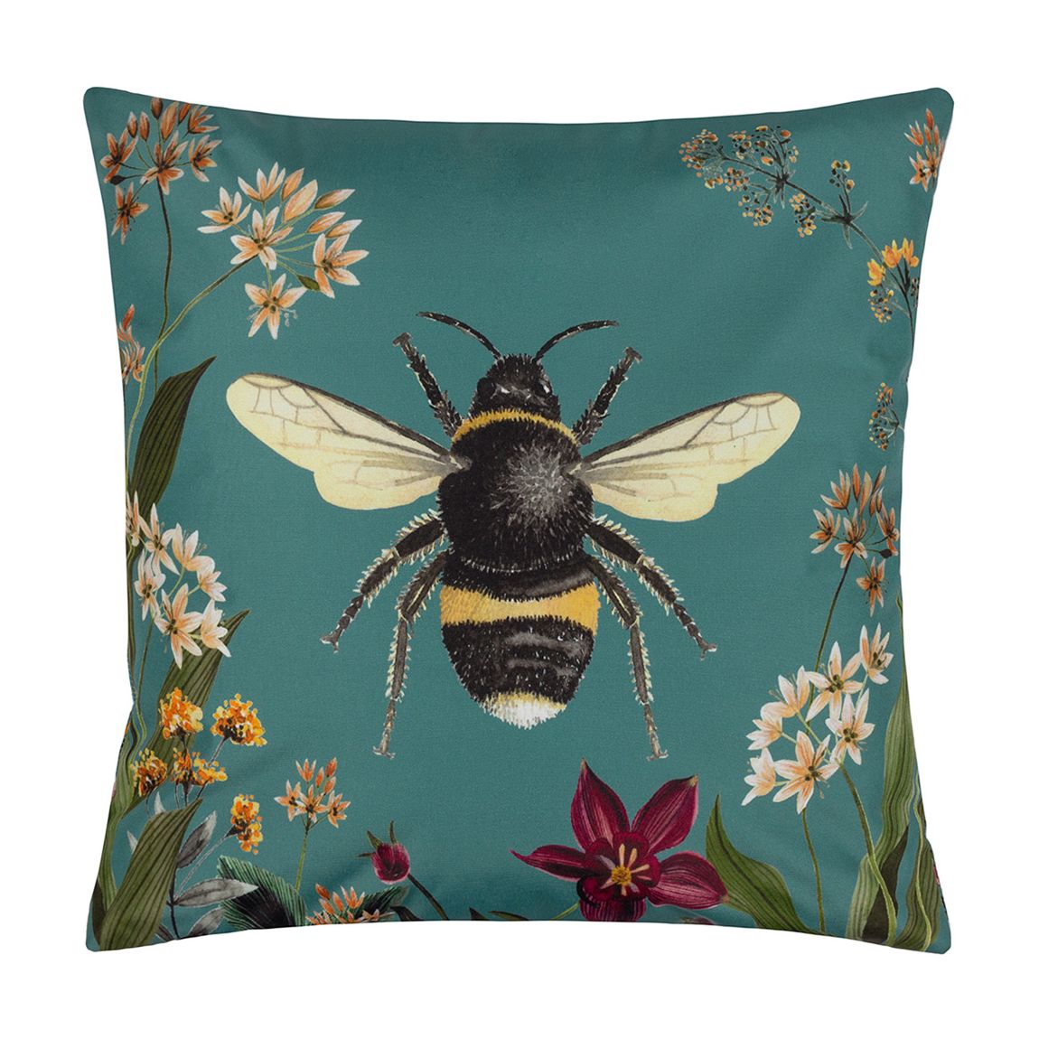 Midnight Garden Bee 43x43cm Outdoor Cushion, Teal main product photo