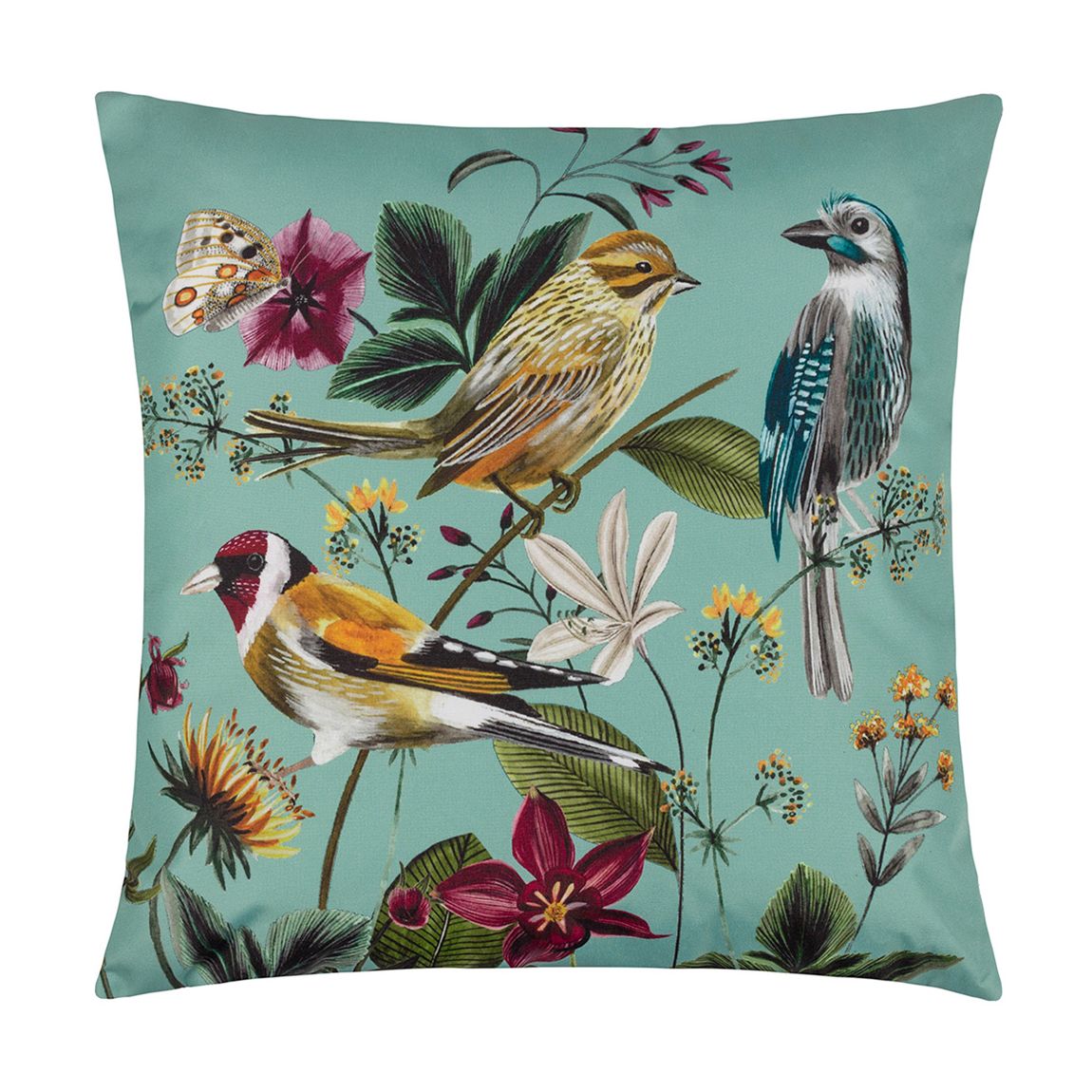 Midnight Garden Bird 43x43cm Outdoor Cushion, Aqua main product photo