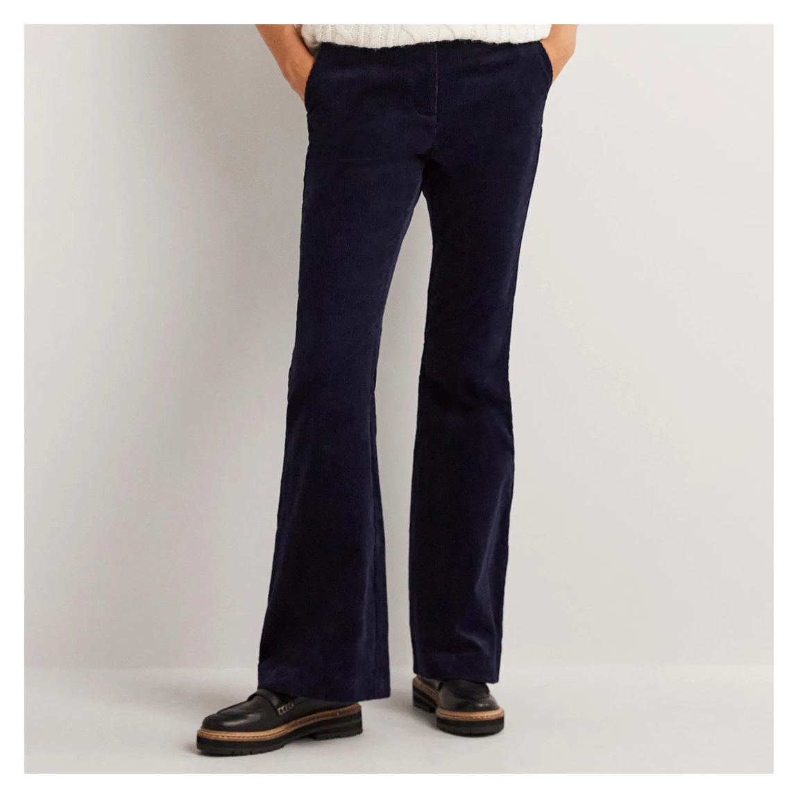 Navy Corduroy Flare Cotton Trousers main product photo