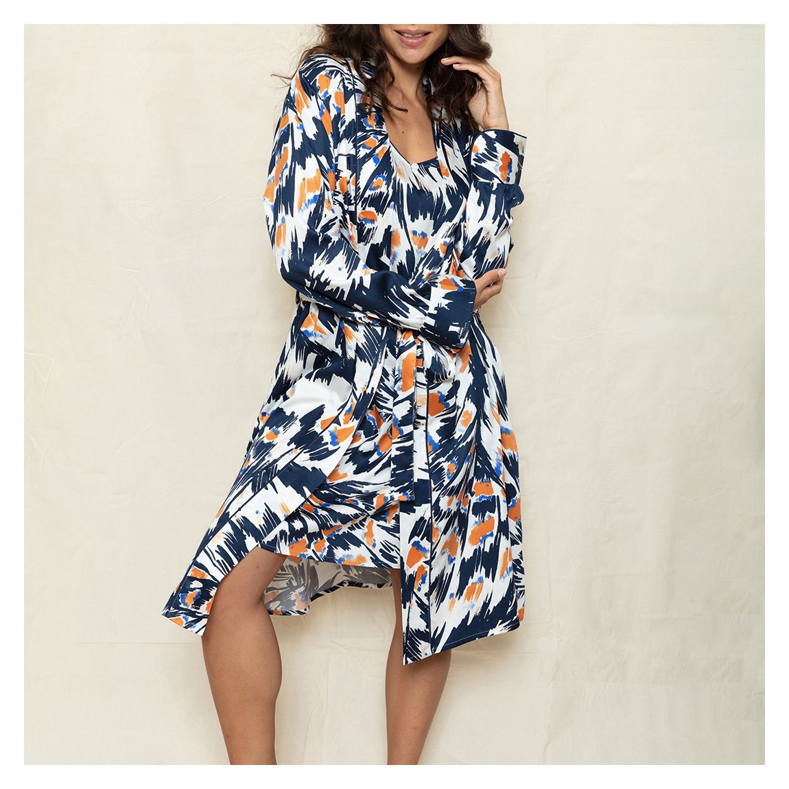Navy Butterfuly Print Hampstead Short Dressing Gown main product photo