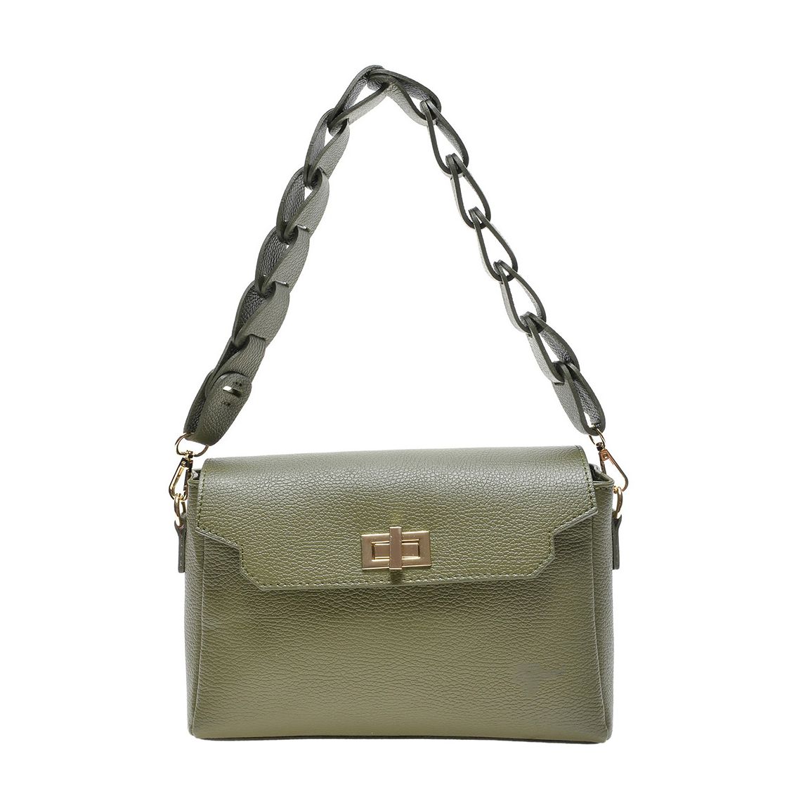 Green Leather Gold Clasp Closure Handbag main product photo