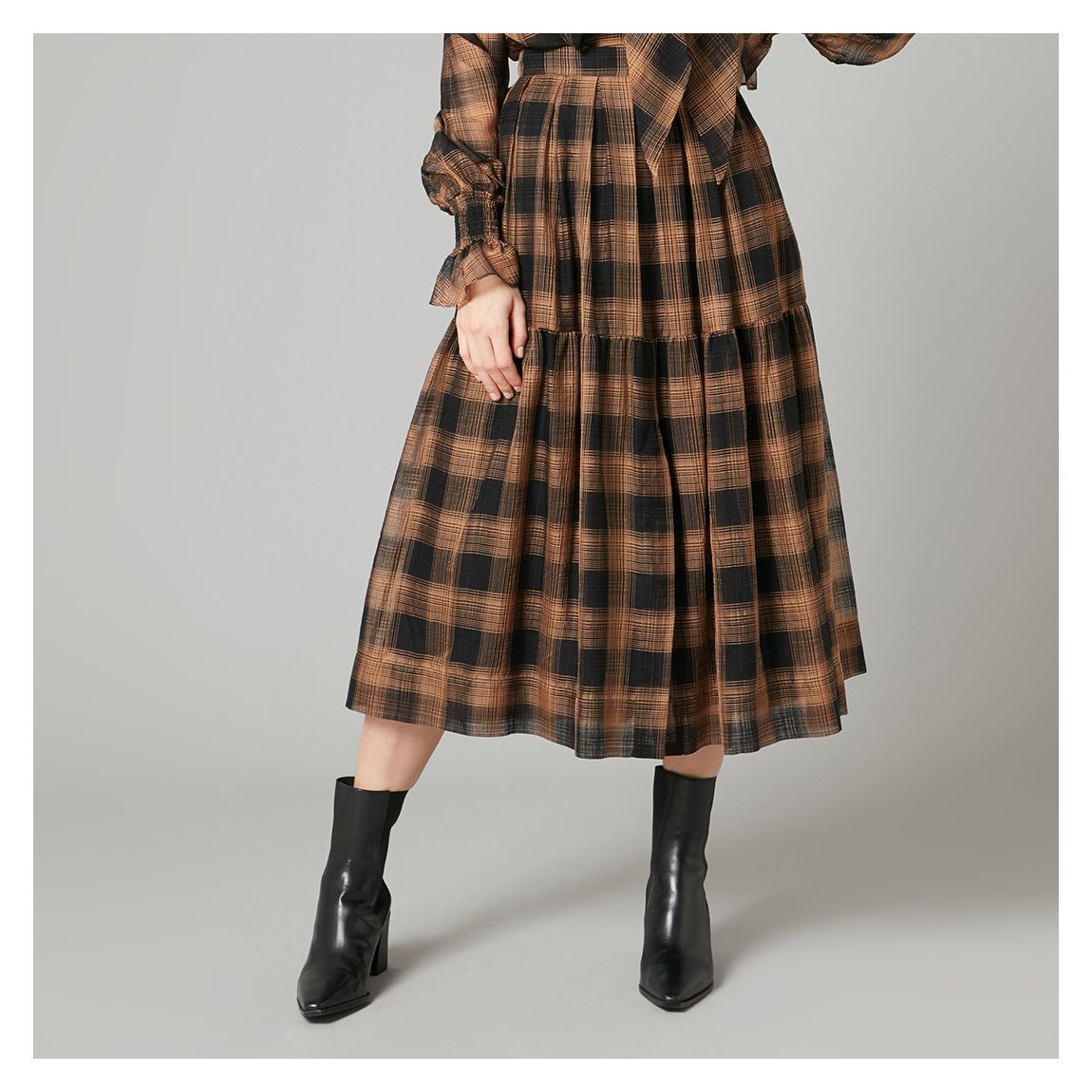 Camel Check Nash Silk Blend Skirt main product photo