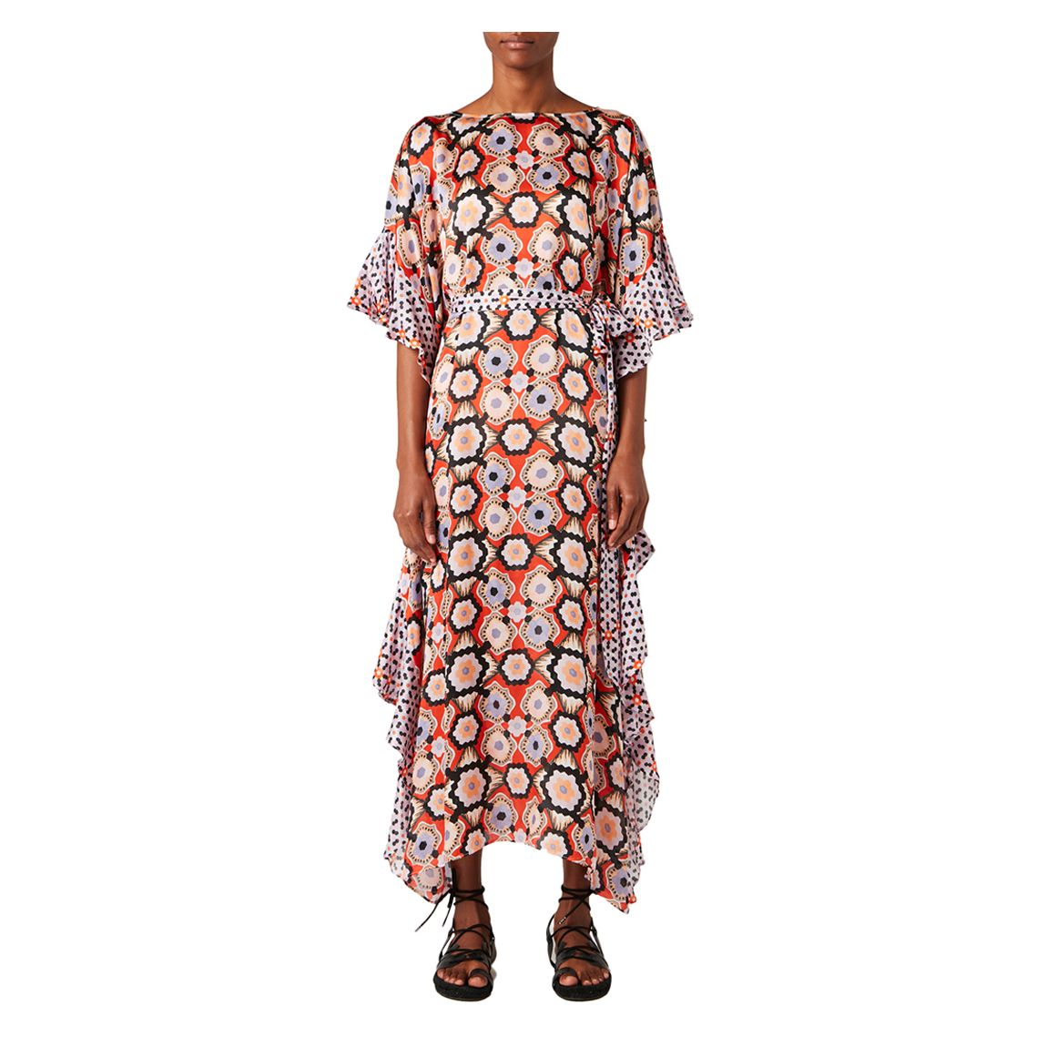Multi Crochet Print Silk Kaftan Dress main product photo