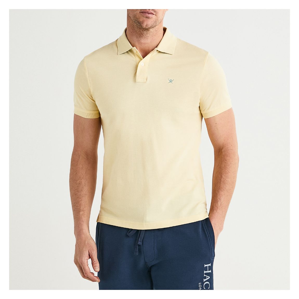 Pale Yellow Contrast Collar Cotton Polo Shirt main product photo