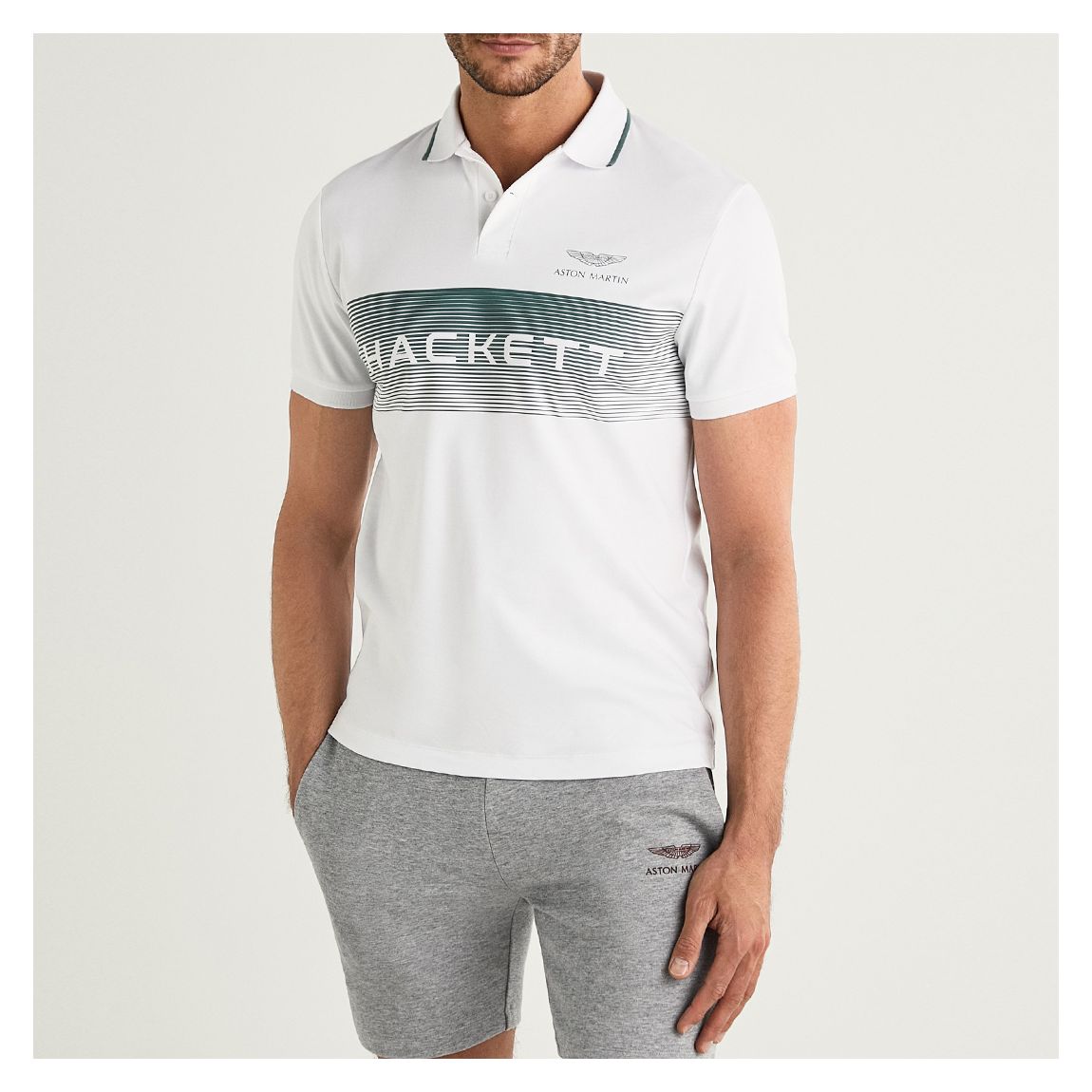 White AMR Panel Logo Cotton Polo Shirt main product photo