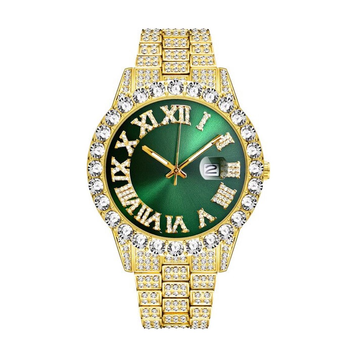 18K Gold Embellished Green Dial Watch main product photo