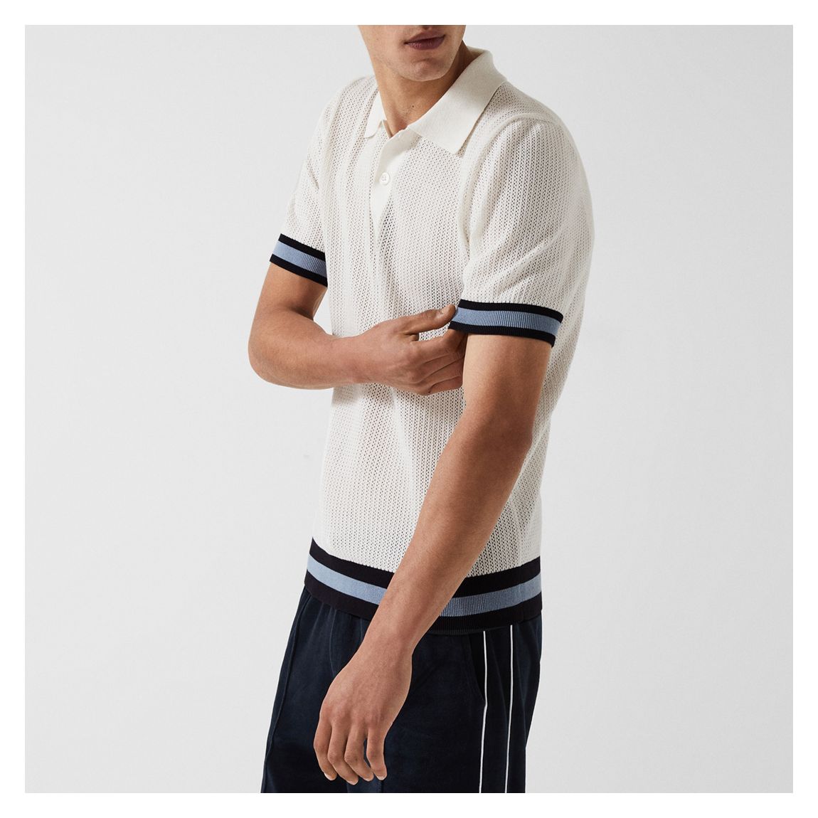 Ecru Quinn Stripe Detail Cotton Polo Shirt main product photo
