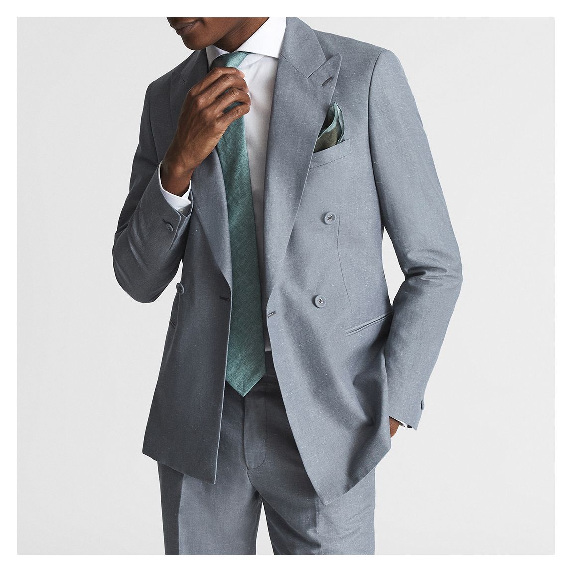 Ash Blue Tone Double Breasted Linen Blend Suit Jacket main product photo