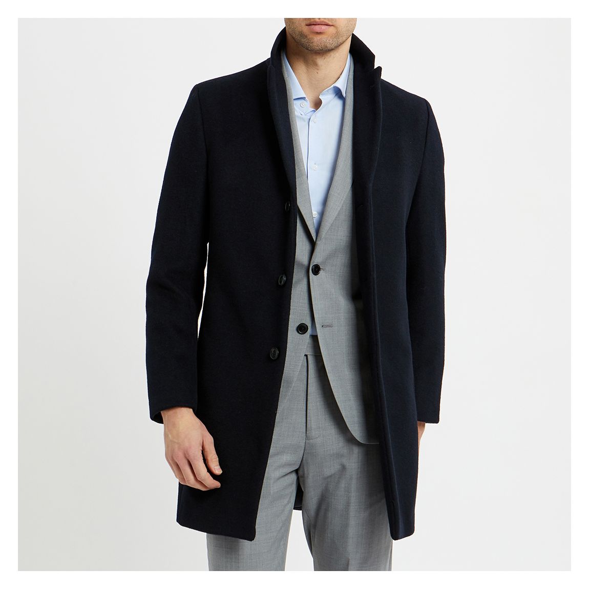Navy Gabriel Wool Blend Longline Coat main product photo