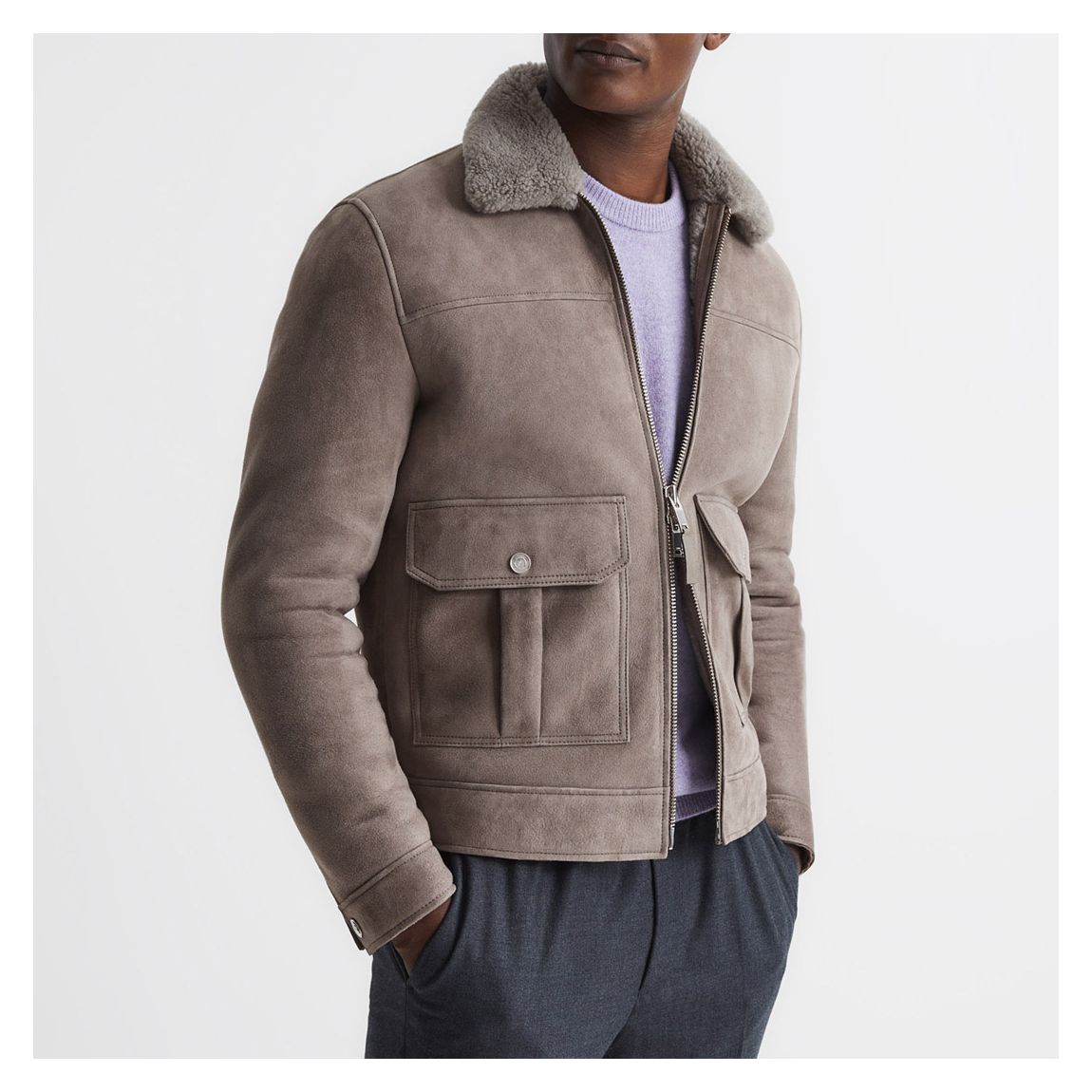 Taupe Kurow Sheepskin Jacket main product photo